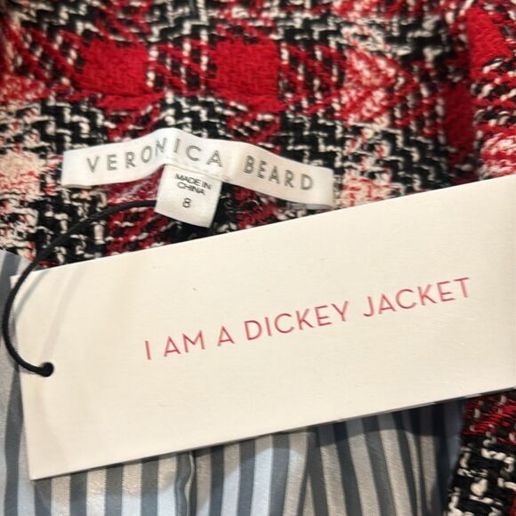 NWT VERONICA BEARD HARRIET CUTAWAY DICKEY BLAZER JACKET PLAID CHECK TWEED RED 8 - Picture 13 of 15